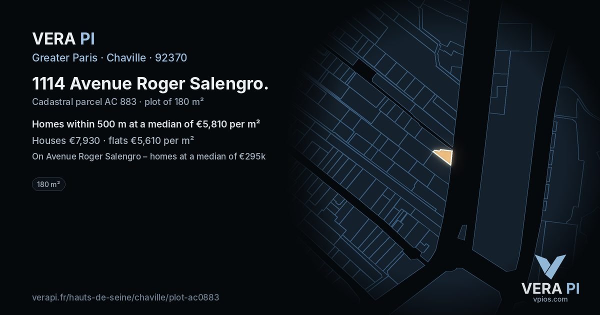 1114 Avenue Roger Salengro, Chaville at night – the plot lit, the parcels around coloured by the prices near them