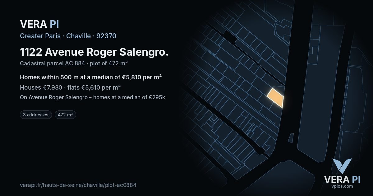 1122 Avenue Roger Salengro, Chaville at night – the plot lit, the parcels around coloured by the prices near them