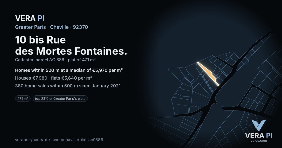 10 bis Rue des Mortes Fontaines, Chaville at night – the plot lit, the parcels around coloured by the prices near them
