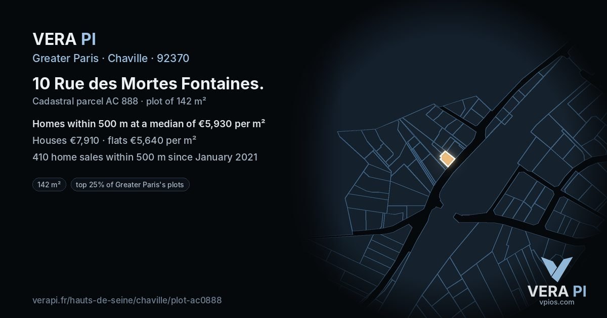 10 Rue des Mortes Fontaines, Chaville at night – the plot lit, the parcels around coloured by the prices near them