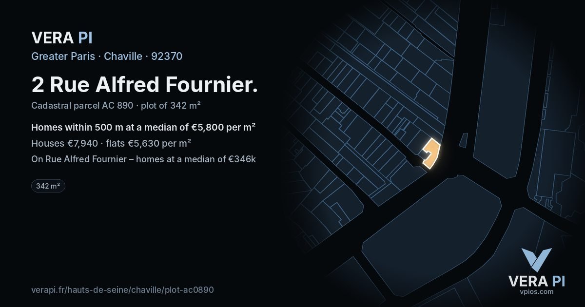 2 Rue Alfred Fournier, Chaville at night – the plot lit, the parcels around coloured by the prices near them