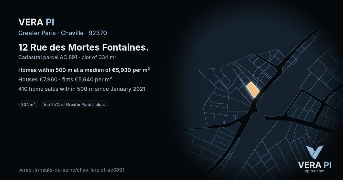 12 Rue des Mortes Fontaines, Chaville at night – the plot lit, the parcels around coloured by the prices near them