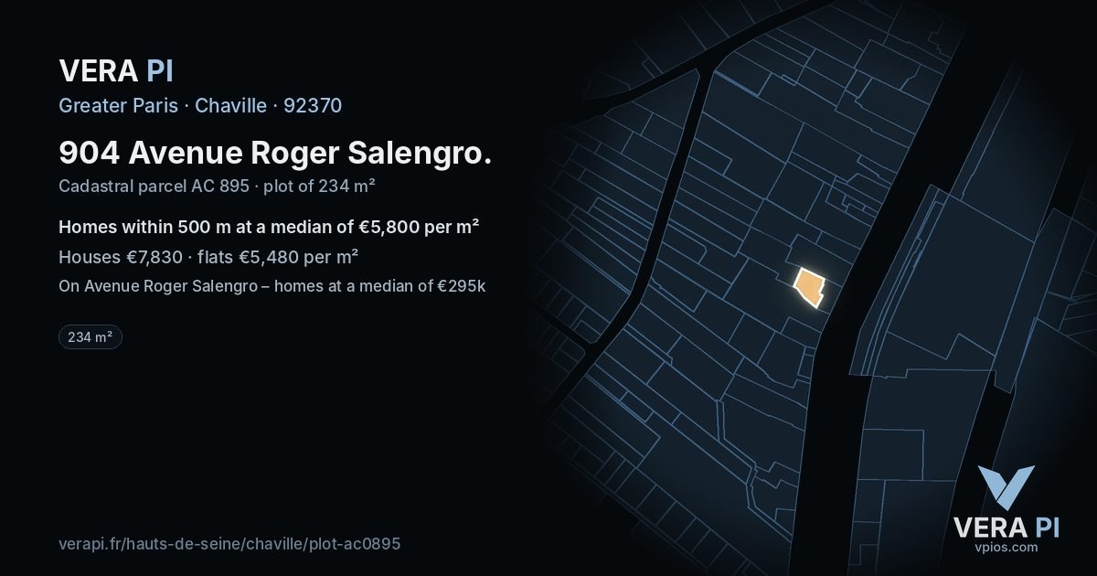 904 Avenue Roger Salengro, Chaville at night – the plot lit, the parcels around coloured by the prices near them