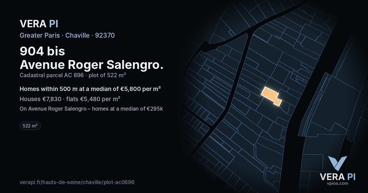 904 bis Avenue Roger Salengro, Chaville at night – the plot lit, the parcels around coloured by the prices near them