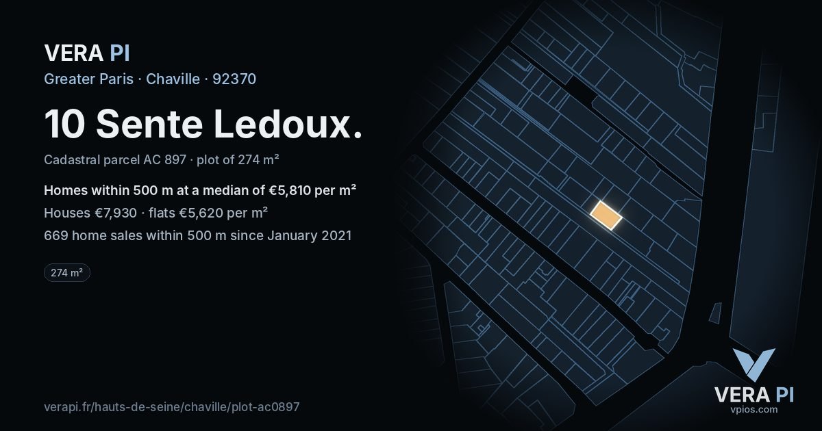 10 Sente Ledoux, Chaville at night – the plot lit, the parcels around coloured by the prices near them