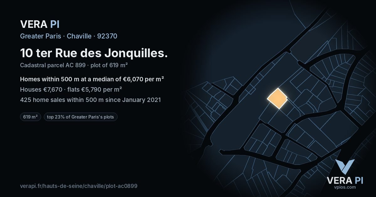 10 ter Rue des Jonquilles, Chaville at night – the plot lit, the parcels around coloured by the prices near them