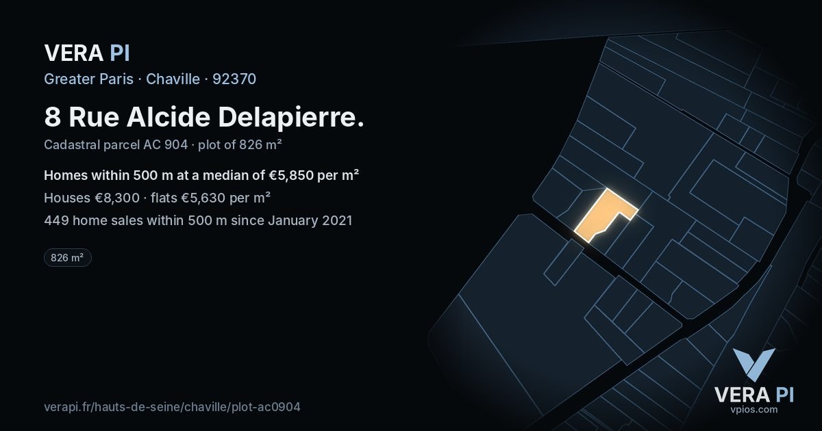 8 Rue Alcide Delapierre, Chaville at night – the plot lit, the parcels around coloured by the prices near them
