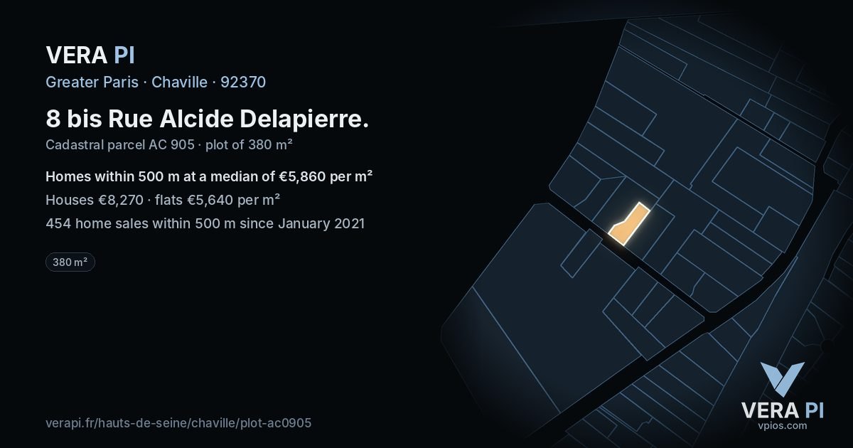 8 bis Rue Alcide Delapierre, Chaville at night – the plot lit, the parcels around coloured by the prices near them