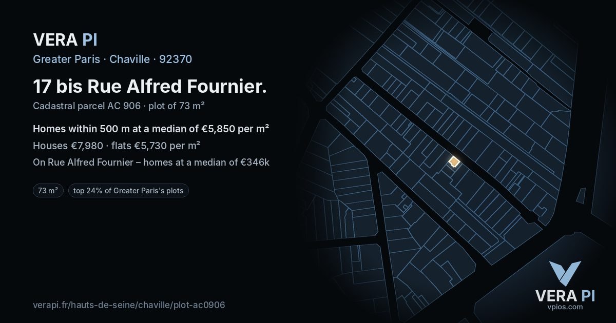 17 bis Rue Alfred Fournier, Chaville at night – the plot lit, the parcels around coloured by the prices near them
