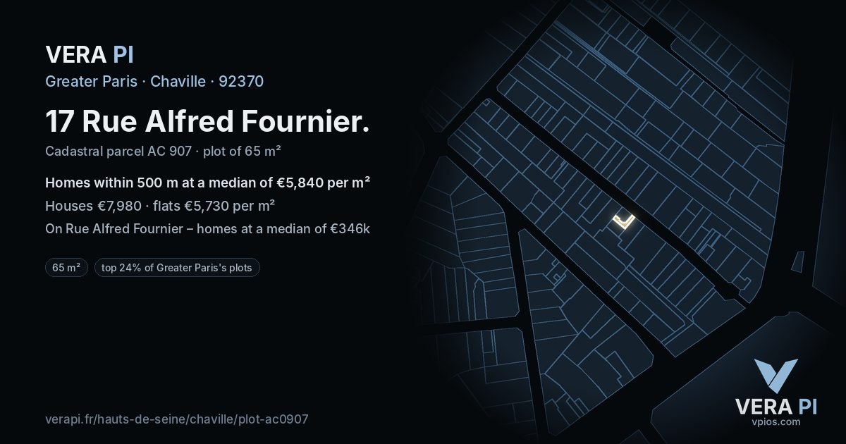 17 Rue Alfred Fournier, Chaville at night – the plot lit, the parcels around coloured by the prices near them