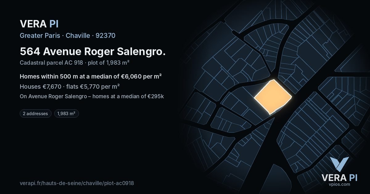 564 Avenue Roger Salengro, Chaville at night – the plot lit, the parcels around coloured by the prices near them