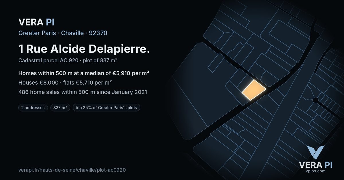 1 Rue Alcide Delapierre, Chaville at night – the plot lit, the parcels around coloured by the prices near them