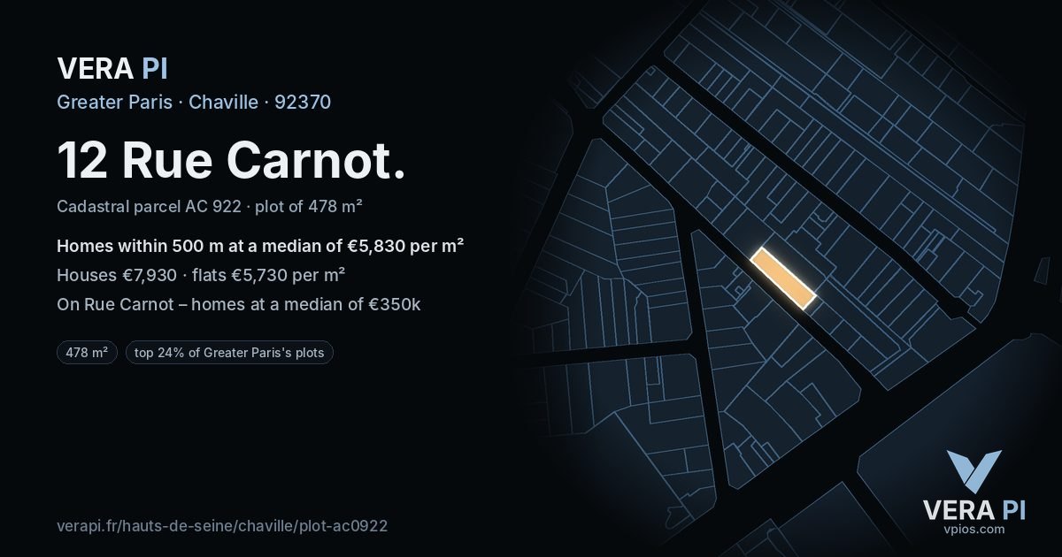 12 Rue Carnot, Chaville at night – the plot lit, the parcels around coloured by the prices near them