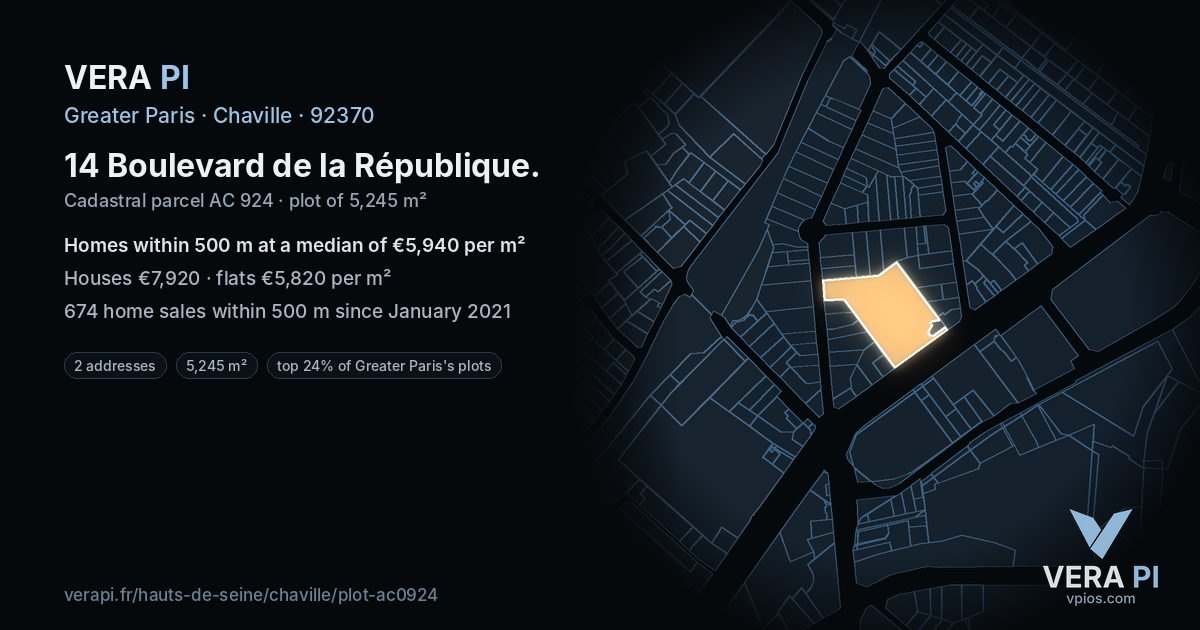 14 Boulevard de la République, Chaville at night – the plot lit, the parcels around coloured by the prices near them