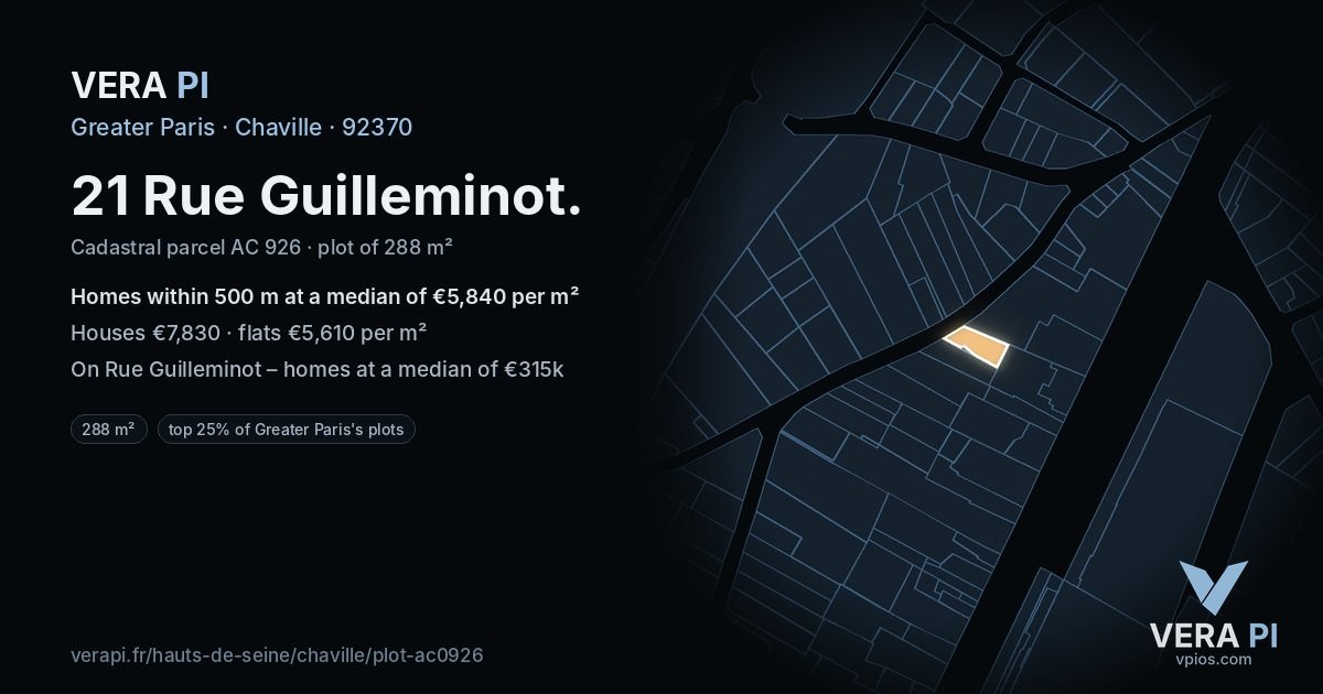 21 Rue Guilleminot, Chaville at night – the plot lit, the parcels around coloured by the prices near them