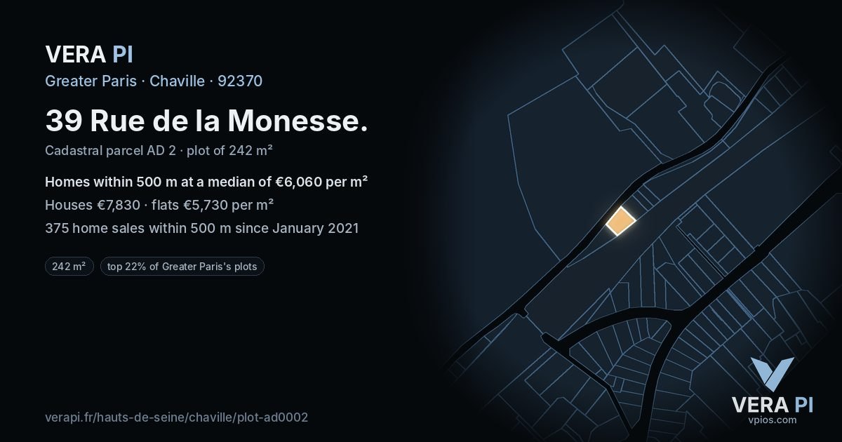39 Rue de la Monesse, Chaville at night – the plot lit, the parcels around coloured by the prices near them