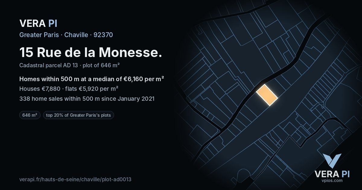 15 Rue de la Monesse, Chaville at night – the plot lit, the parcels around coloured by the prices near them
