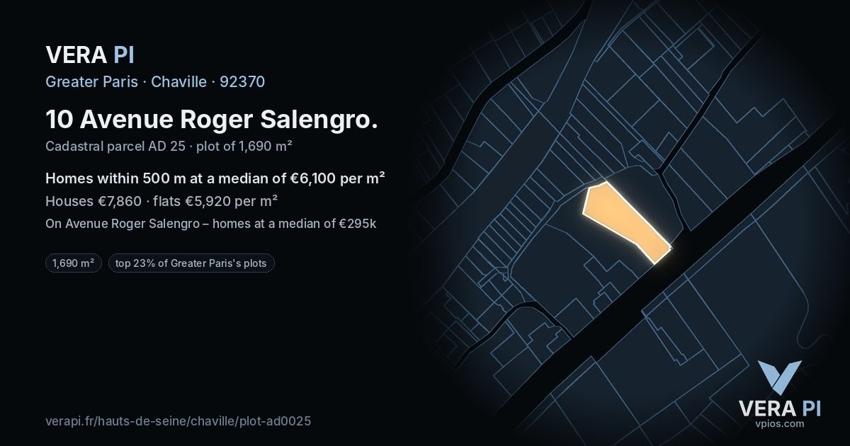 10 Avenue Roger Salengro, Chaville at night – the plot lit, the parcels around coloured by the prices near them