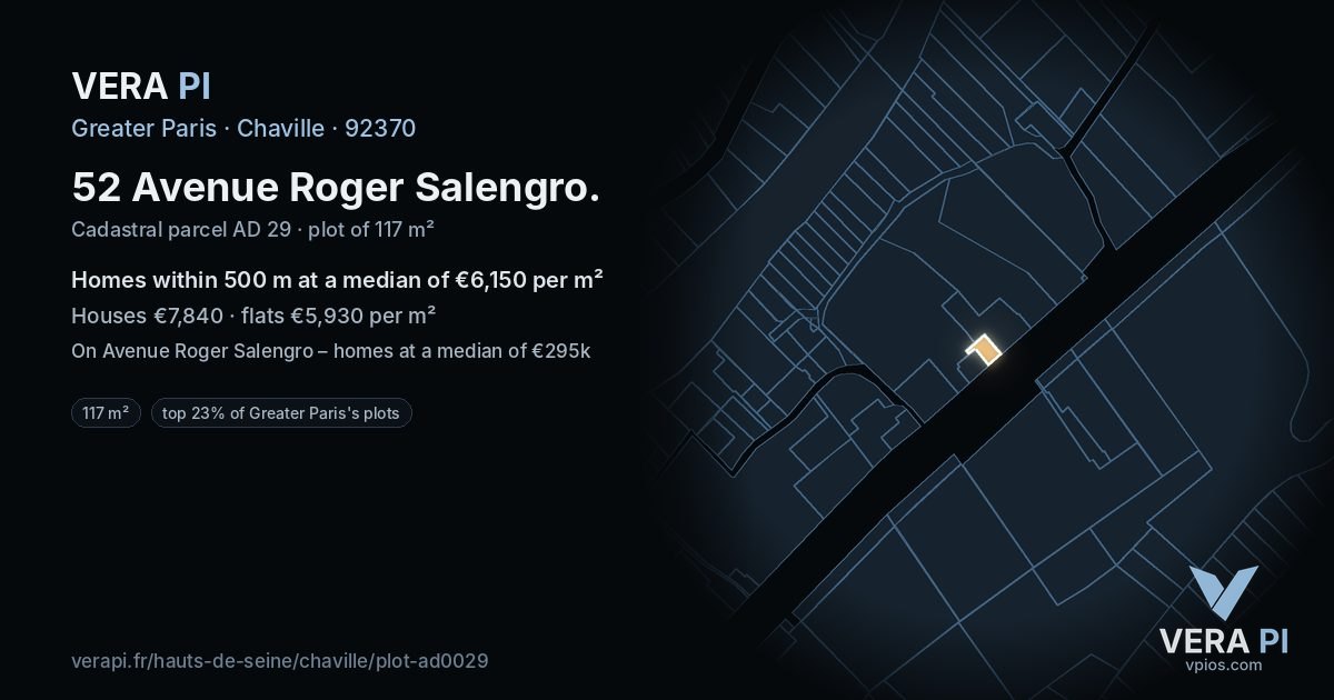 52 Avenue Roger Salengro, Chaville at night – the plot lit, the parcels around coloured by the prices near them