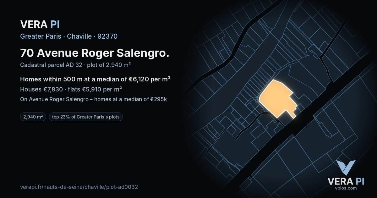 70 Avenue Roger Salengro, Chaville at night – the plot lit, the parcels around coloured by the prices near them