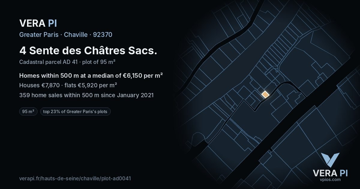 4 Sente des Châtres Sacs, Chaville at night – the plot lit, the parcels around coloured by the prices near them