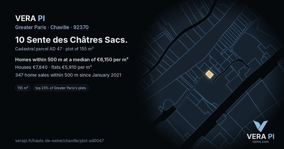 10 Sente des Châtres Sacs, Chaville at night – the plot lit, the parcels around coloured by the prices near them