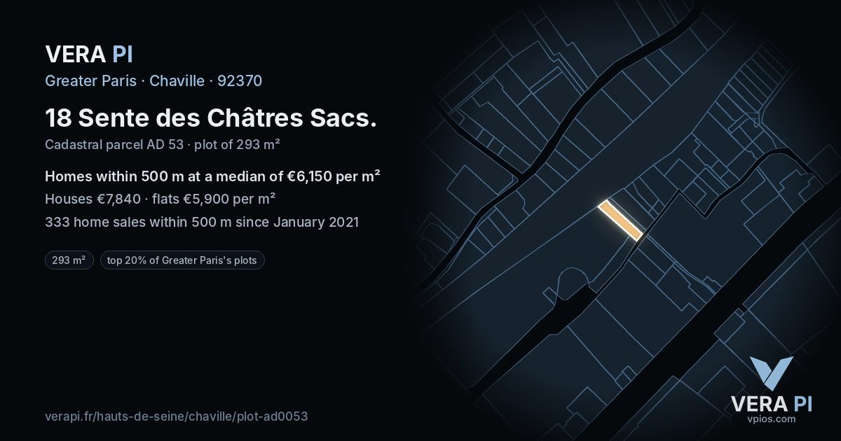 18 Sente des Châtres Sacs, Chaville at night – the plot lit, the parcels around coloured by the prices near them