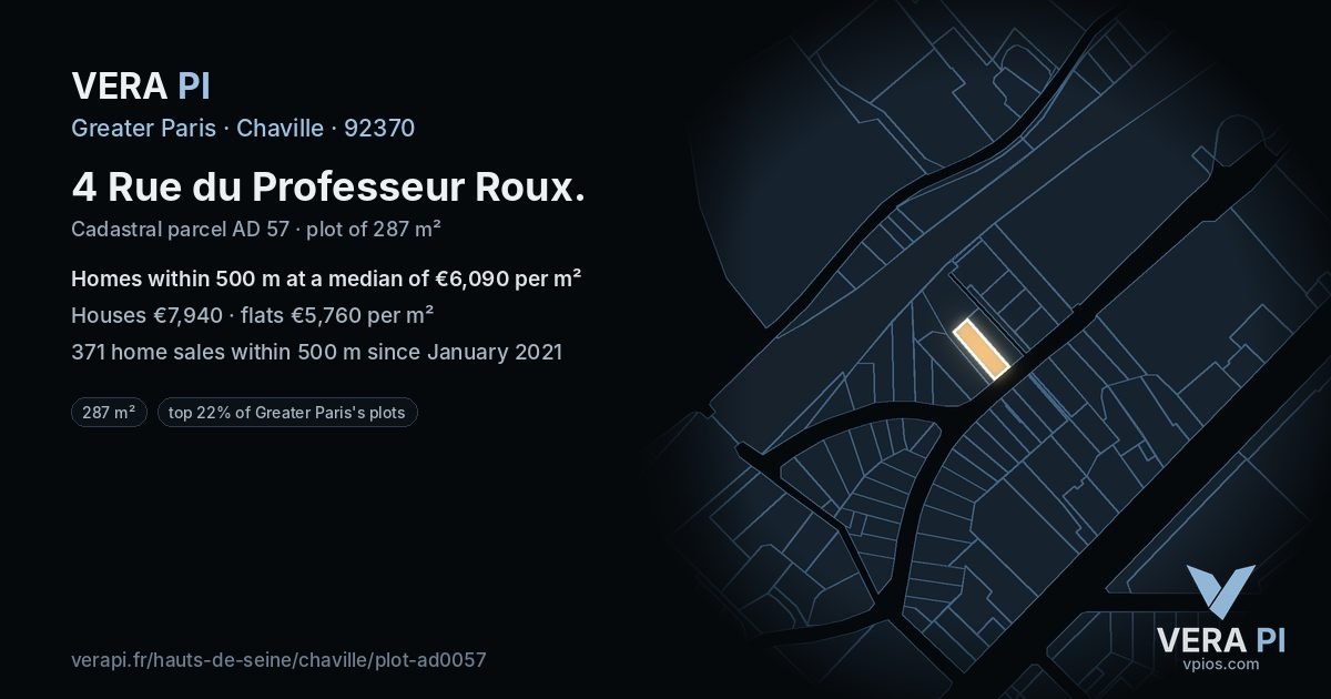 4 Rue du Professeur Roux, Chaville at night – the plot lit, the parcels around coloured by the prices near them