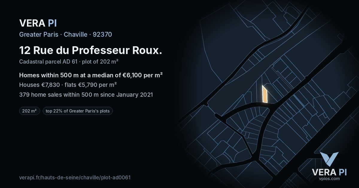 12 Rue du Professeur Roux, Chaville at night – the plot lit, the parcels around coloured by the prices near them