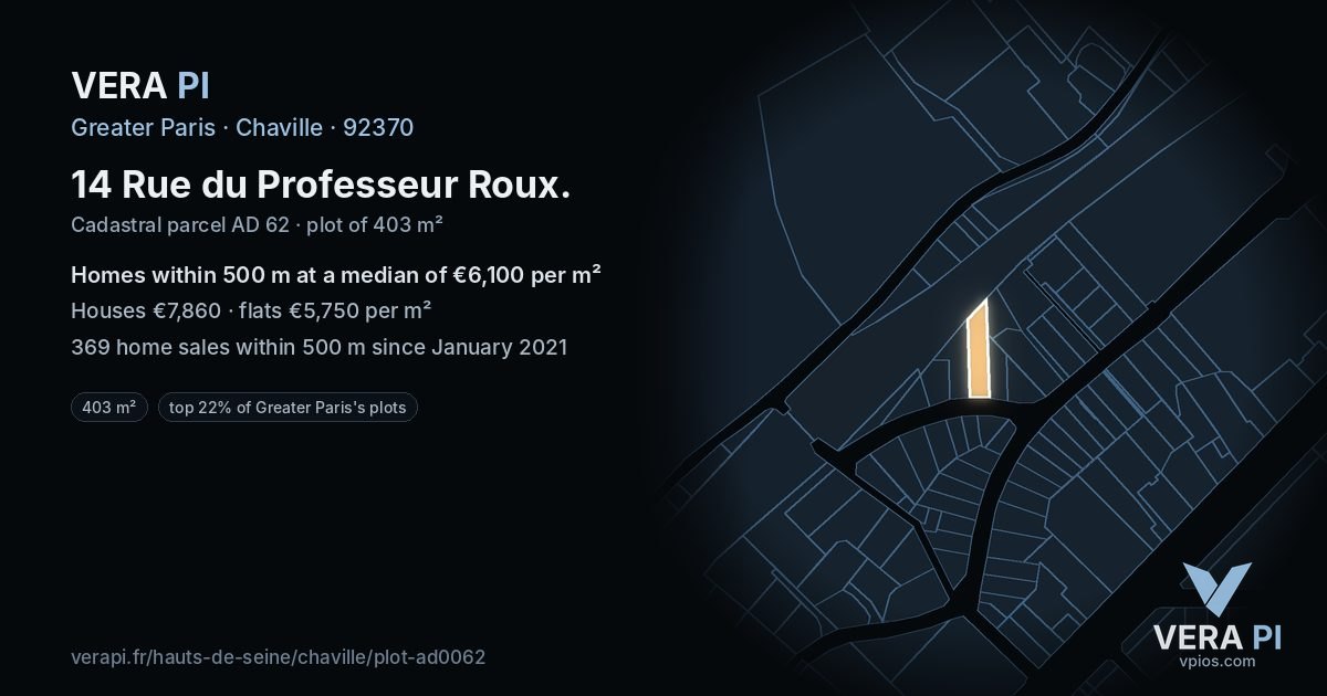 14 Rue du Professeur Roux, Chaville at night – the plot lit, the parcels around coloured by the prices near them