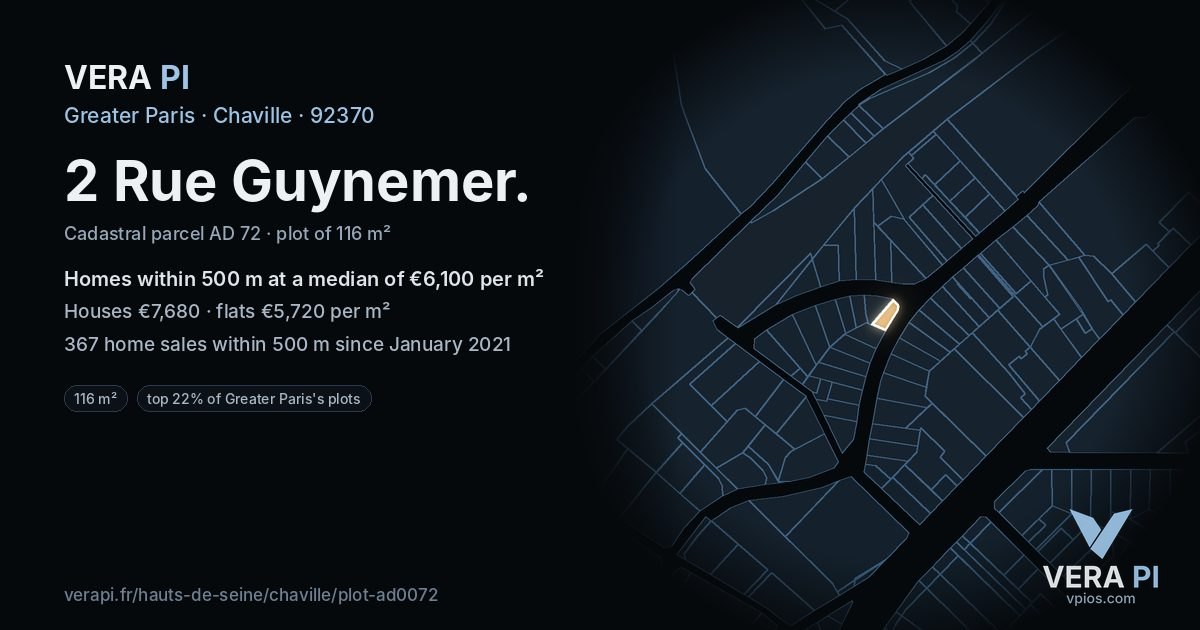 2 Rue Guynemer, Chaville at night – the plot lit, the parcels around coloured by the prices near them