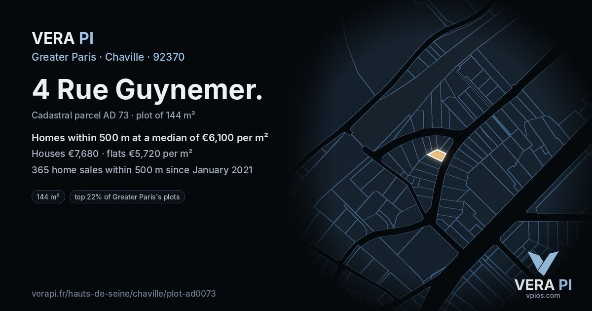 4 Rue Guynemer, Chaville at night – the plot lit, the parcels around coloured by the prices near them