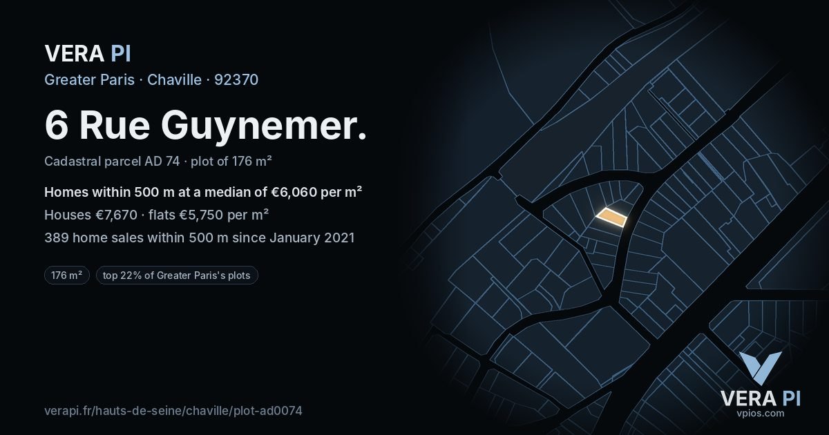 6 Rue Guynemer, Chaville at night – the plot lit, the parcels around coloured by the prices near them