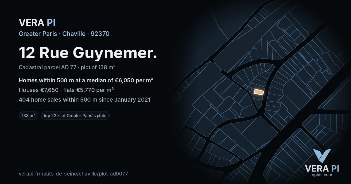 12 Rue Guynemer, Chaville at night – the plot lit, the parcels around coloured by the prices near them