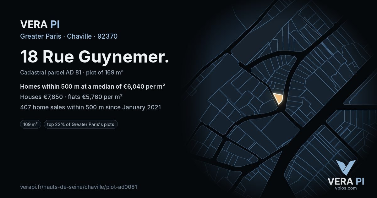 18 Rue Guynemer, Chaville at night – the plot lit, the parcels around coloured by the prices near them