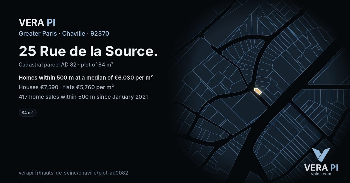25 Rue de la Source, Chaville at night – the plot lit, the parcels around coloured by the prices near them