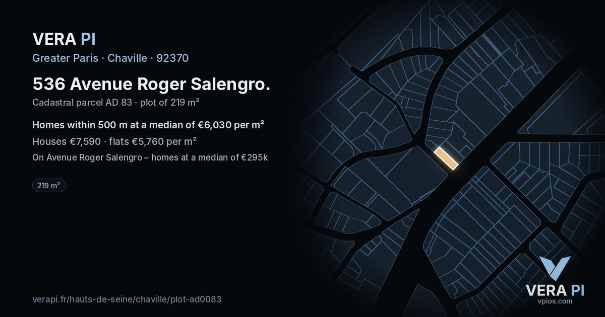536 Avenue Roger Salengro, Chaville at night – the plot lit, the parcels around coloured by the prices near them