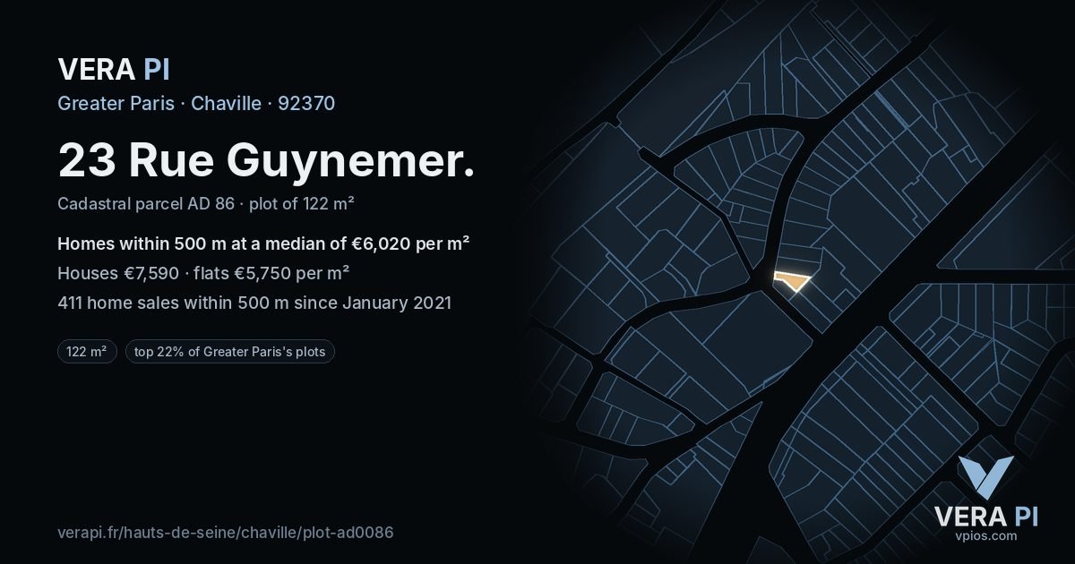 23 Rue Guynemer, Chaville at night – the plot lit, the parcels around coloured by the prices near them