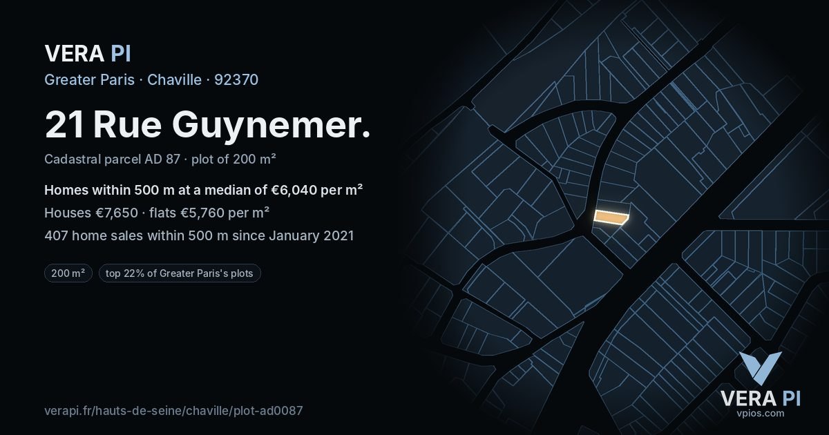 21 Rue Guynemer, Chaville at night – the plot lit, the parcels around coloured by the prices near them