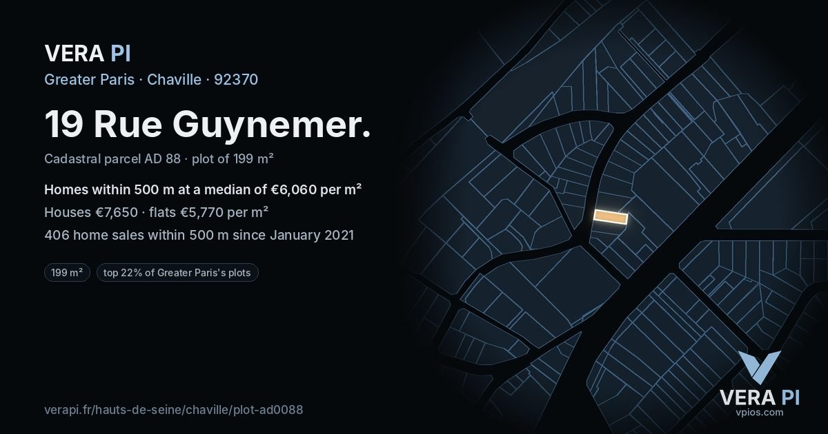 19 Rue Guynemer, Chaville at night – the plot lit, the parcels around coloured by the prices near them