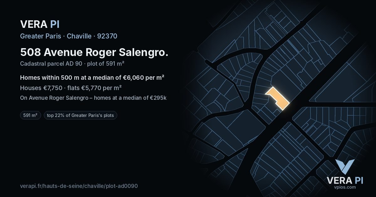 508 Avenue Roger Salengro, Chaville at night – the plot lit, the parcels around coloured by the prices near them