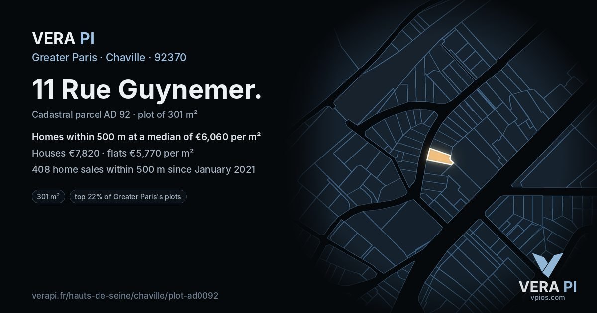 11 Rue Guynemer, Chaville at night – the plot lit, the parcels around coloured by the prices near them