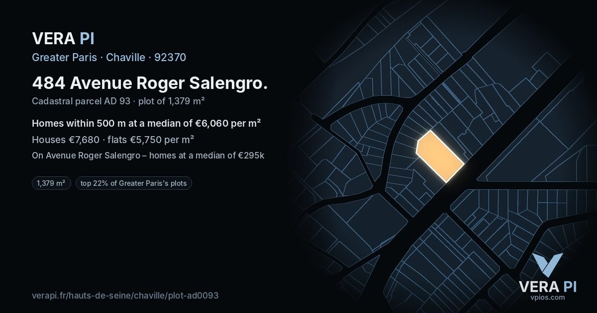 484 Avenue Roger Salengro, Chaville at night – the plot lit, the parcels around coloured by the prices near them