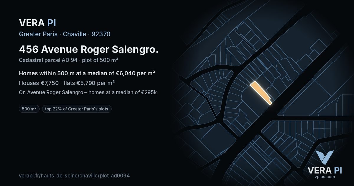 456 Avenue Roger Salengro, Chaville at night – the plot lit, the parcels around coloured by the prices near them
