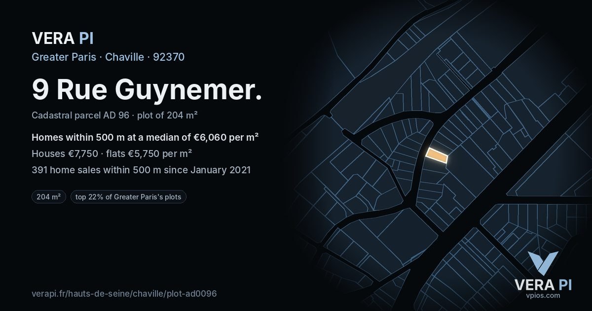 9 Rue Guynemer, Chaville at night – the plot lit, the parcels around coloured by the prices near them