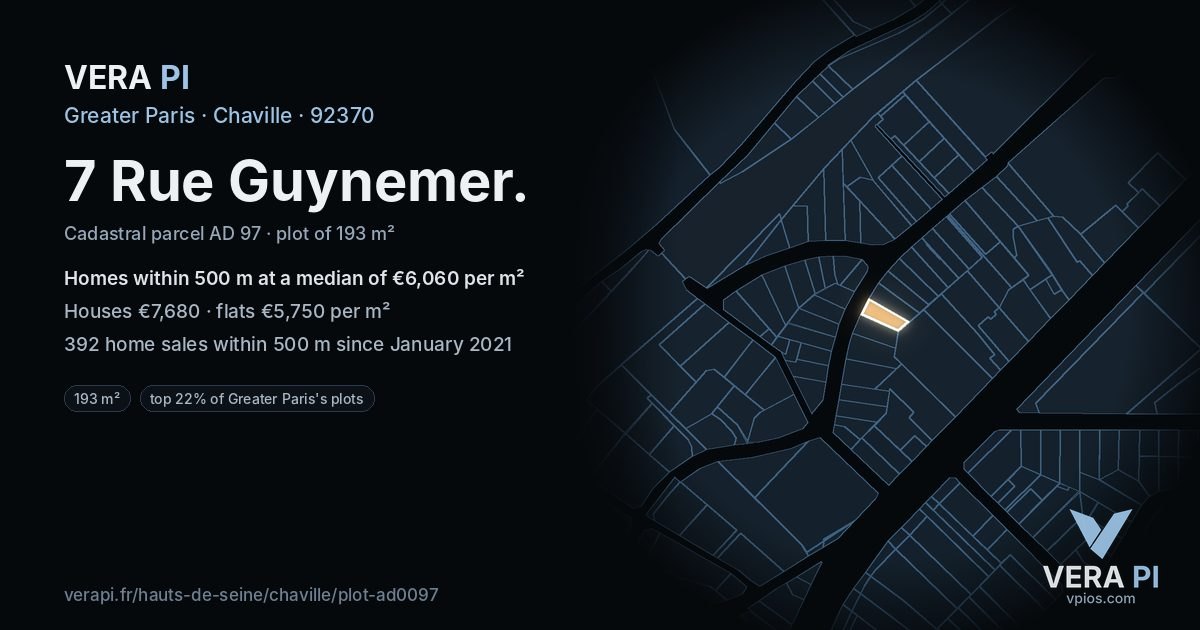 7 Rue Guynemer, Chaville at night – the plot lit, the parcels around coloured by the prices near them