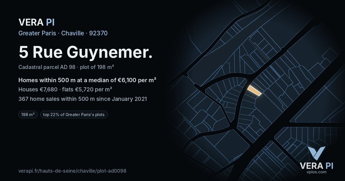 5 Rue Guynemer, Chaville at night – the plot lit, the parcels around coloured by the prices near them