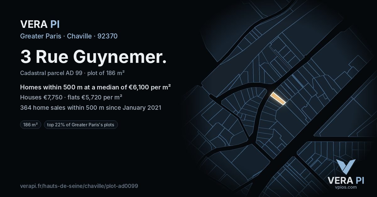 3 Rue Guynemer, Chaville at night – the plot lit, the parcels around coloured by the prices near them