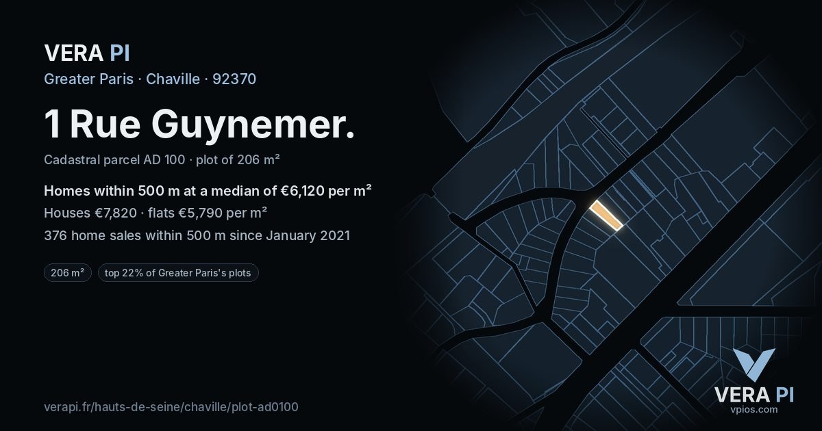 1 Rue Guynemer, Chaville at night – the plot lit, the parcels around coloured by the prices near them