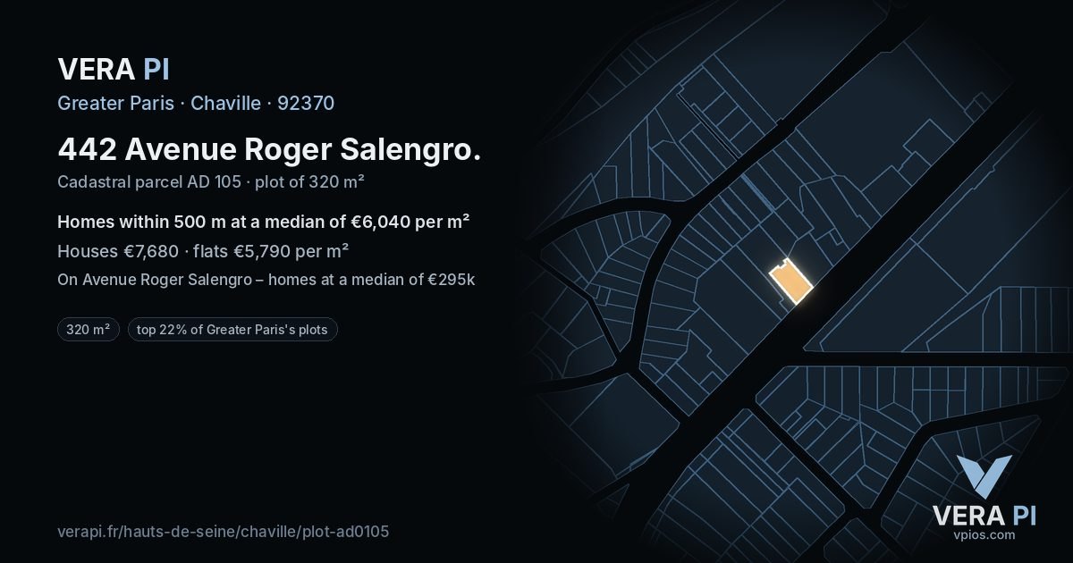 442 Avenue Roger Salengro, Chaville at night – the plot lit, the parcels around coloured by the prices near them